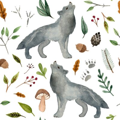 Loups gris et éléments forestiers