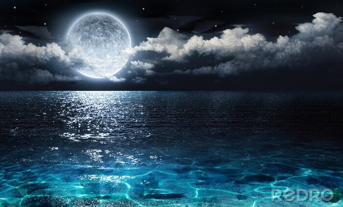 Poster  Lune dans les nuages au-dessus de l'horizon