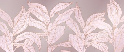 Poster  Luxury rose gold and pink floral background vector. Botanical leaves pattern. Golden Wallpaper design with tropical plant line arts, Vector illustration.