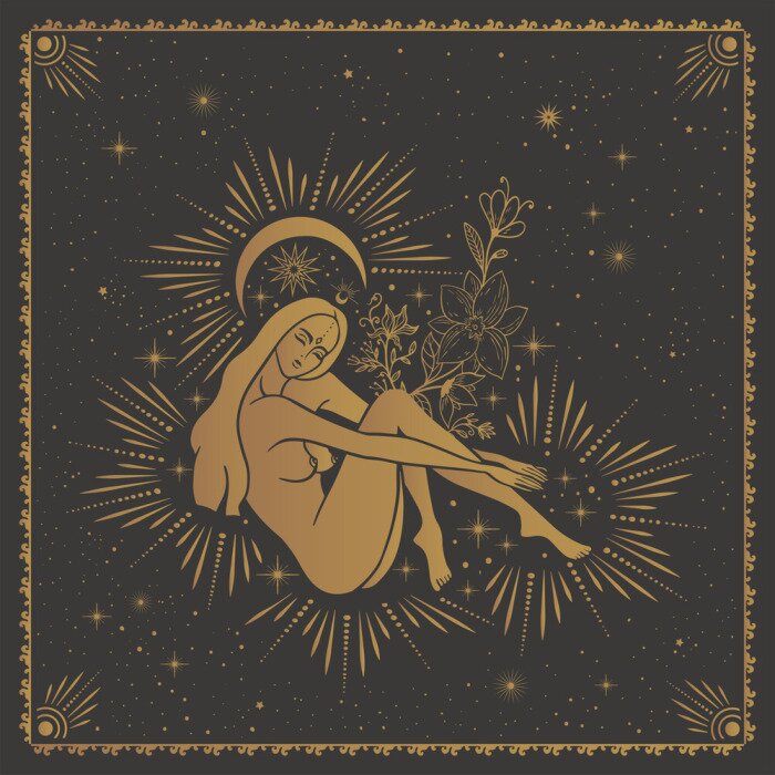 Poster  magic girl, witch with the moon, tarot cards, occult symbol