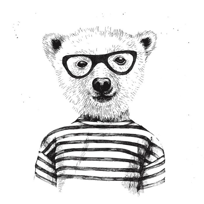 Poster  Main, dessiné, Illustration, habillé, haut, hipster, ours