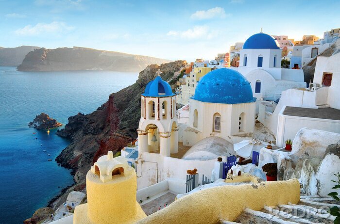 Poster  Maisons blanches au bord de la mer