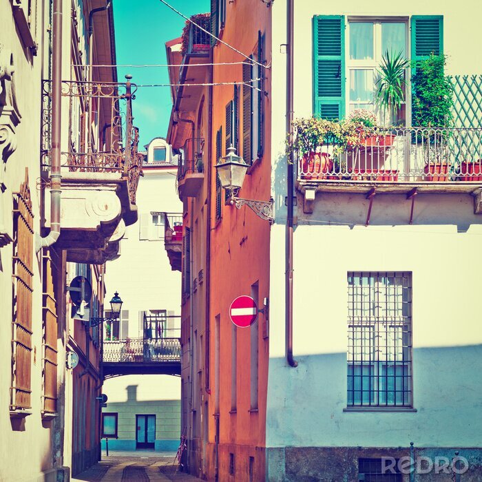 Poster  Maisons dans une ruelle par un temps ensoleillé