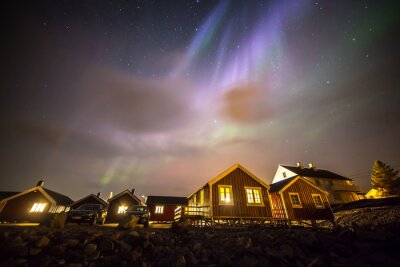 Poster  Maisons scandinaves et aurores boréales