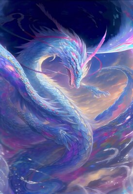 Poster  Majestueux dragon fantastique coloré