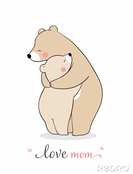 Poster  Maman ours en peluche et bébé ours en peluche dans une étreinte