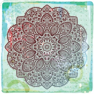Poster  Mandala bordeaux sur fond aquarelle abstrait
