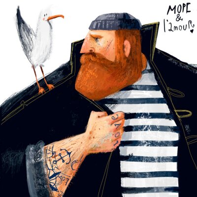 Poster  Marin avec une mouette dans une illustration artistique