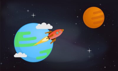 Poster  Mars et la terre illustration vectorielle
