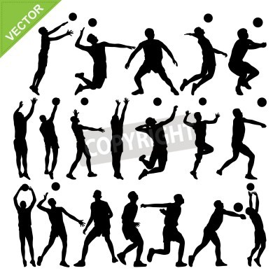 Poster  Men volleyball player silhouettes 