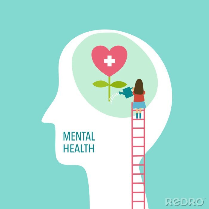 Poster  Mental health concept vector illustration. Brain and heart. World mental health day.