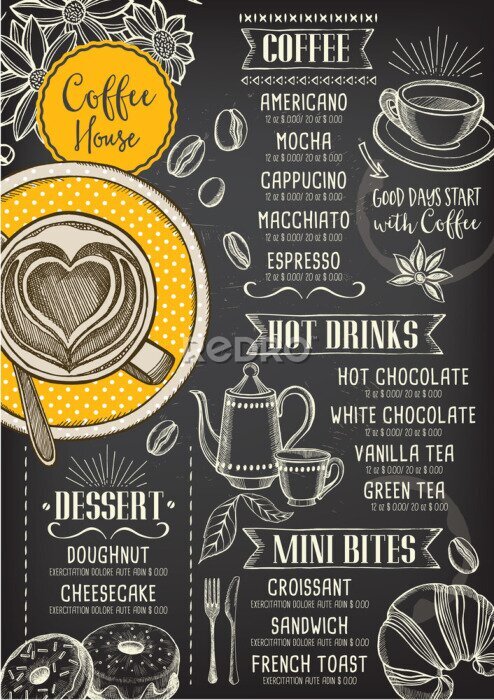 Poster  Menu du café sur un tableau noir