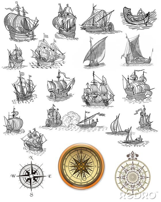 Poster  Mer et croquis de divers navires