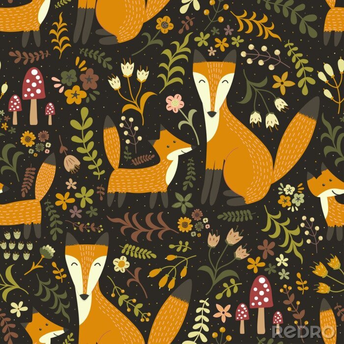 Poster  Mère et bébé renard dans la nature