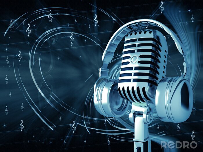 Poster  Microphone, écouteurs et musique
