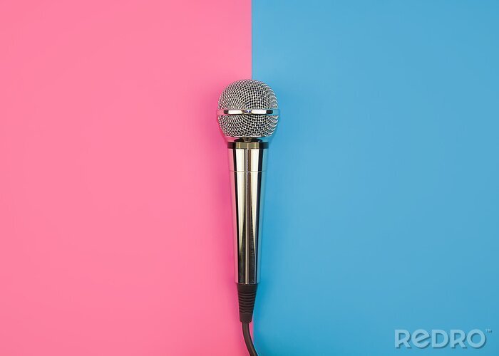 Poster  Microphone for karaoke on a pink-blue background.