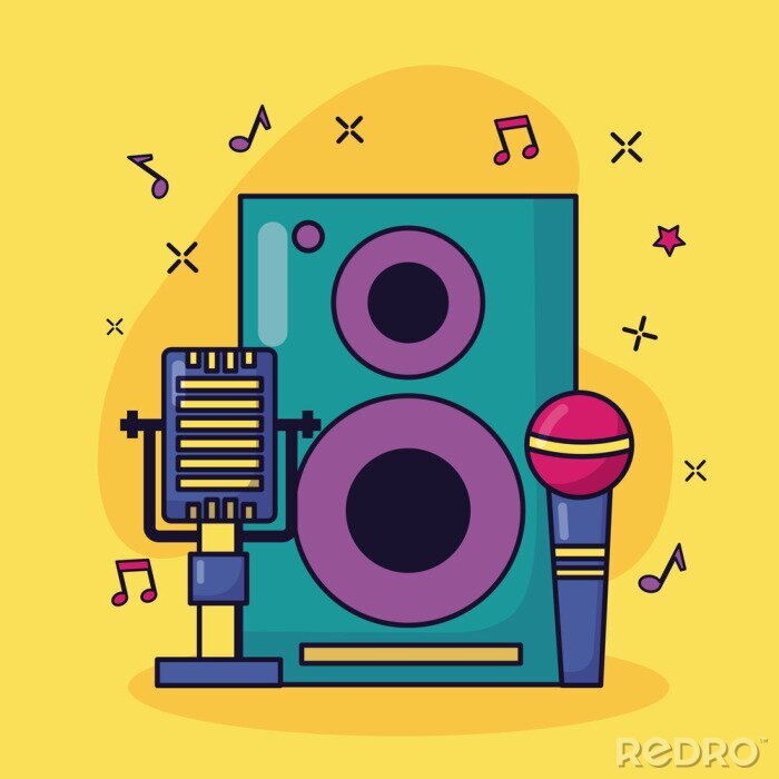 Poster  microphones speaker music colorful background