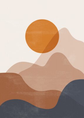 Poster  Mid century sunset mountain print boho minimalist printable wall art abstract