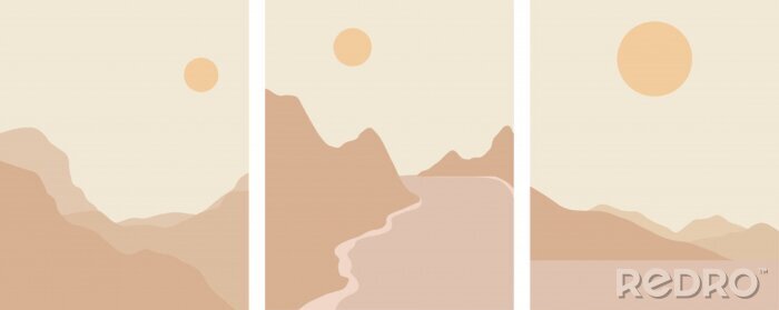 Poster  minimal landscape set earth tones color palette,vector