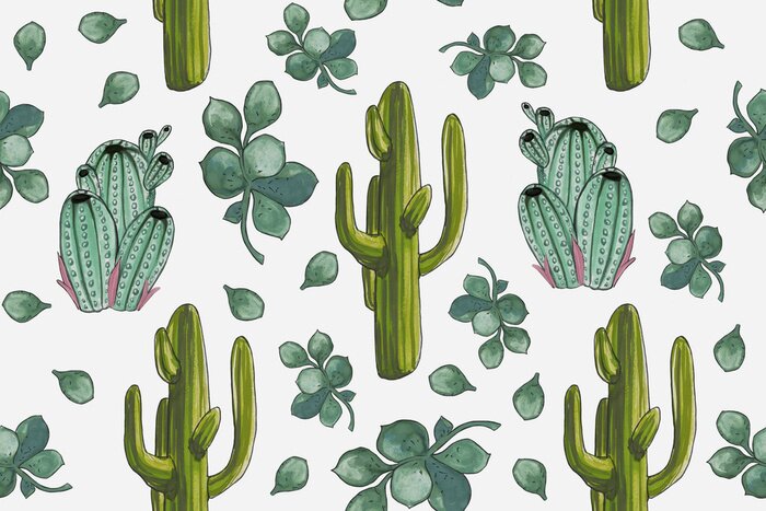 Poster  Modèle aquarelle "Set de désert". Image idéale pour appliquer sur des cas de téléphone, la literie, les T-shirts ou le tissu de meubles. Il est possible d'utiliser comme arrière-plan pour le papier d'