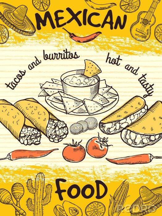 Poster  Modèle de conception d'affiche avec de la nourriture mexicaine