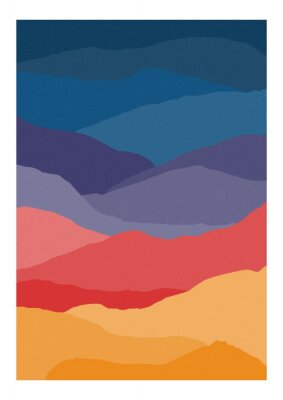 Poster  Modèle de fond ou de carte vertical coloré avec vagues abstraites ou couches de couleurs vives. Toile de fond avec désert ou paysage de montagne. Illustration vectorielle créative dans le style de l'a
