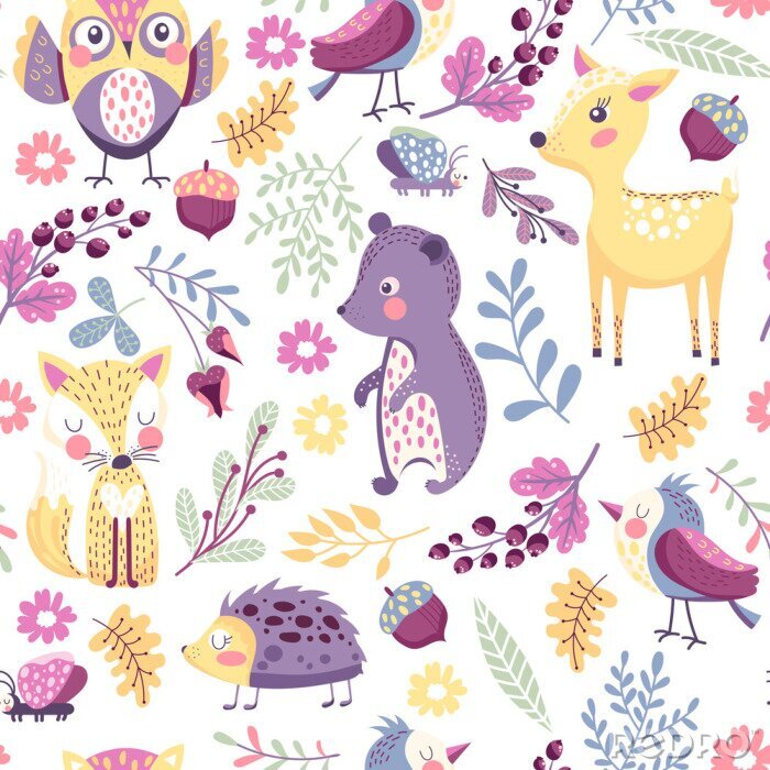 Poster  Modèle sans couture avec les animaux de la forêt