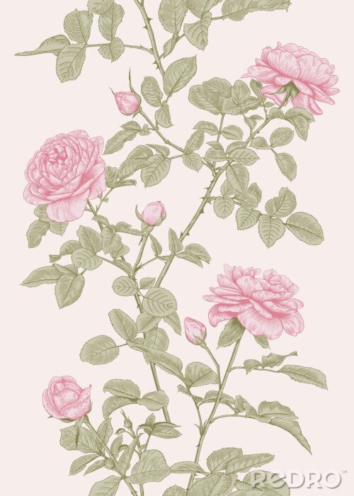 Poster  Modèle vertical de roses et de brindilles