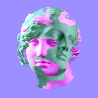 Sticker  Modern conceptual art poster with ancient statue of bust of Venus. Collage of contemporary art.