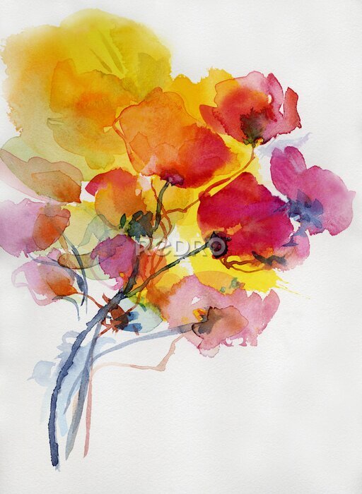 Poster  Mohnblumen malerei aquarell