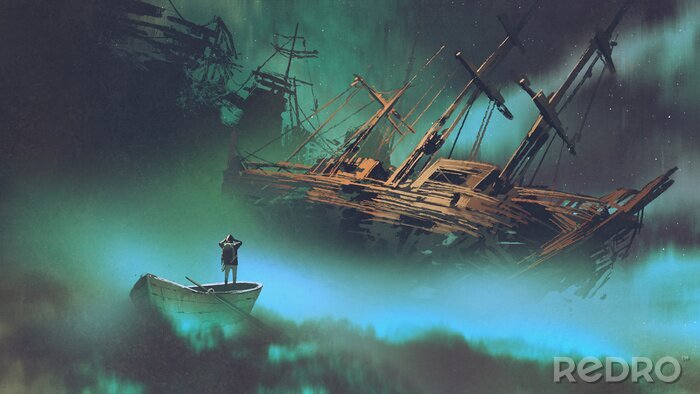 Poster  Monde fantastique avec un bateau abandonné