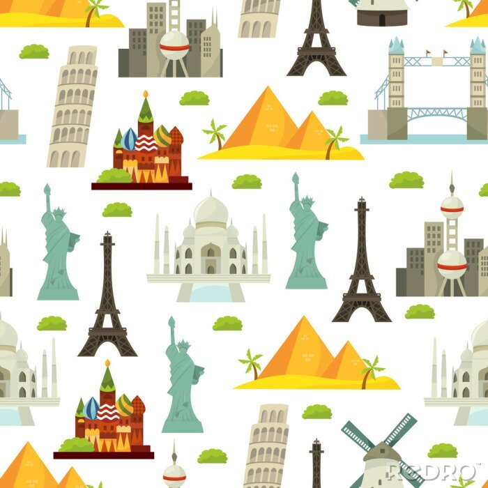 Poster  Monde Iconic Monuments Seamless fond