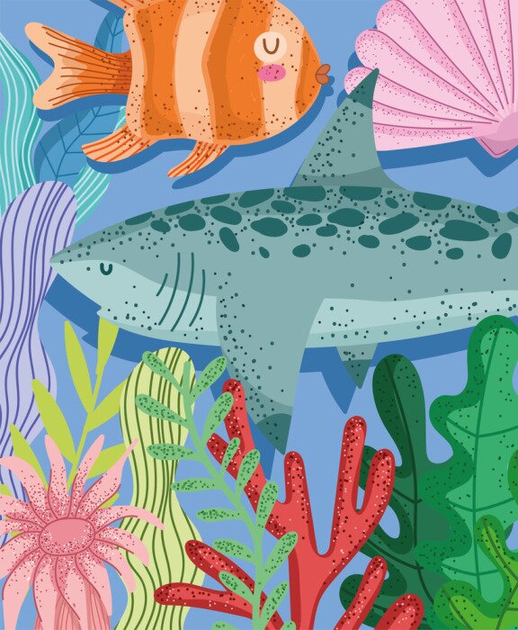 Poster  Monde sous-marin avec des plantes tropicales