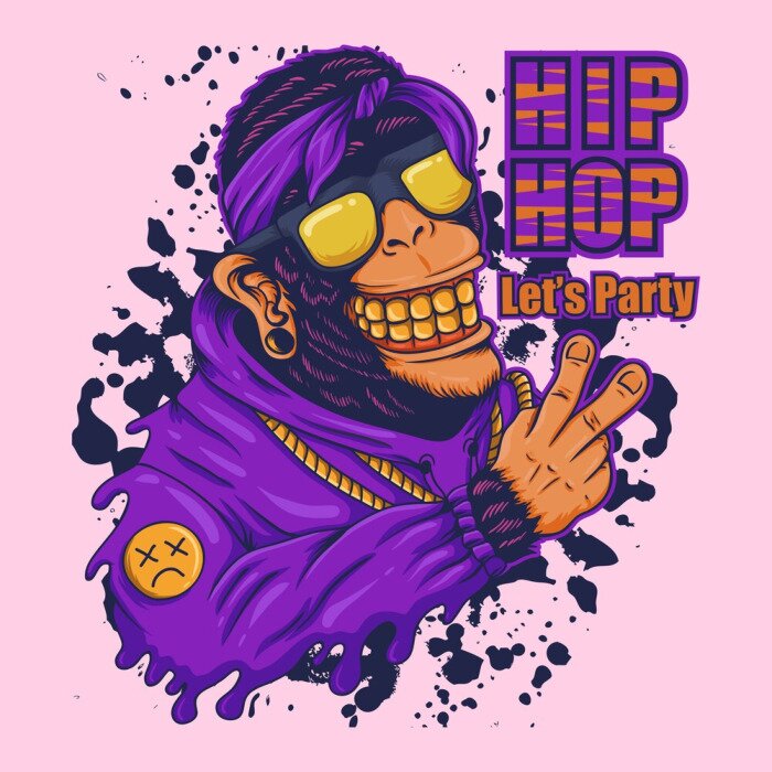 Poster  Monkey hip hop party vector illustration 