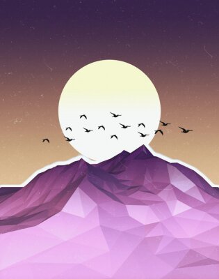 Poster  Montagne graphique et coucher de soleil