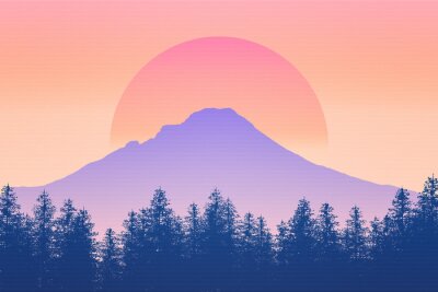 Poster  Montagne sur fond de coucher de soleil