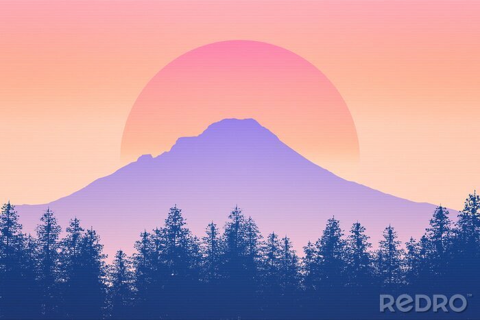 Poster  Montagne sur fond de coucher de soleil
