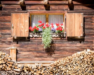Morceaux de bois devant une fenêtre