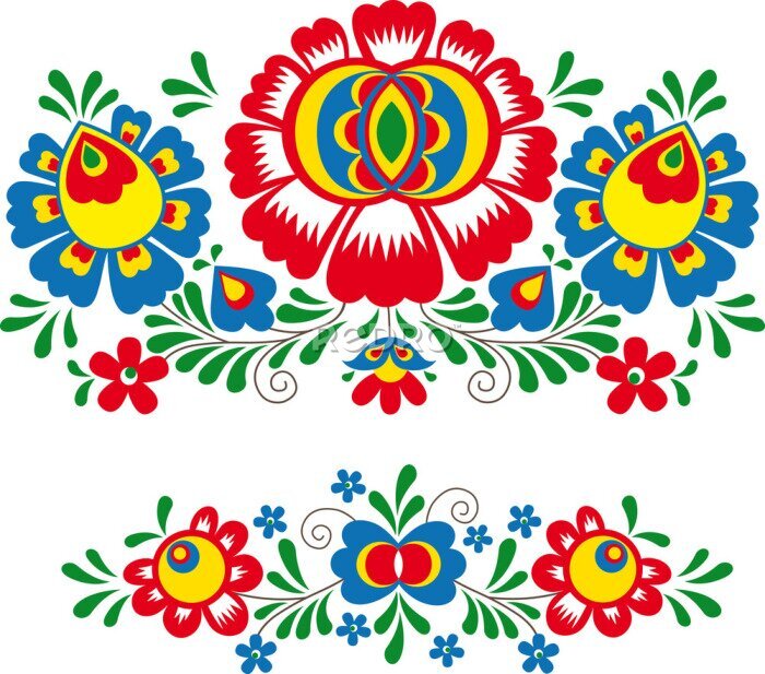 Poster  Motif à ornement floral de style folklorique