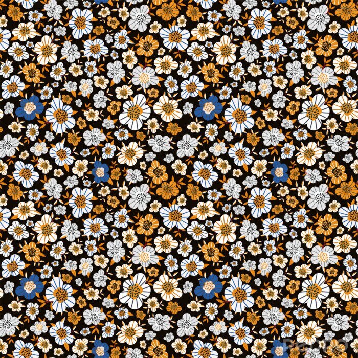 Poster  Motif à petites fleurs sur fond noir