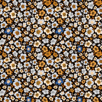 Papier peint à motif  Motif à petites fleurs sur fond noir