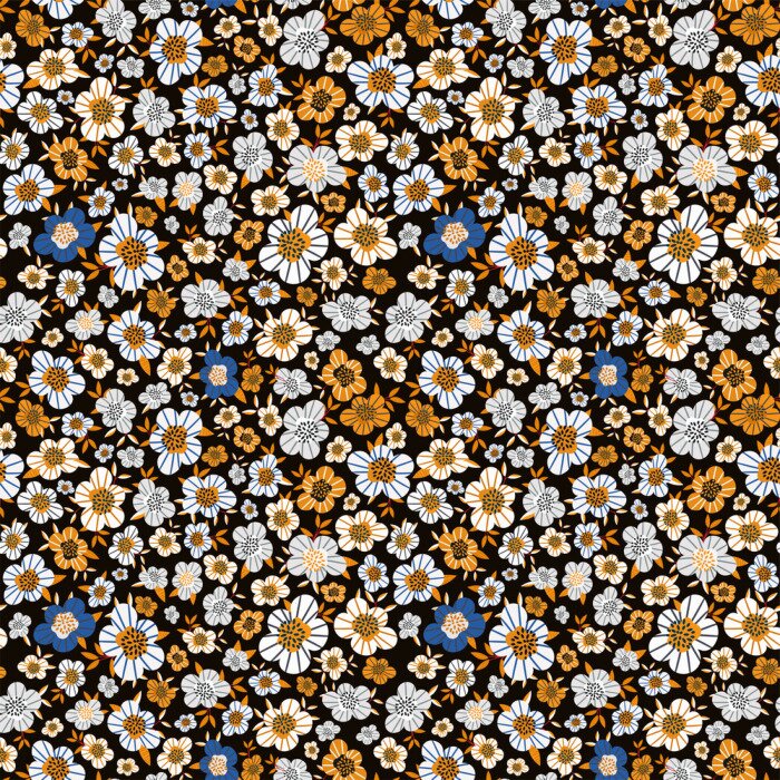 Poster  Motif à petites fleurs sur fond noir