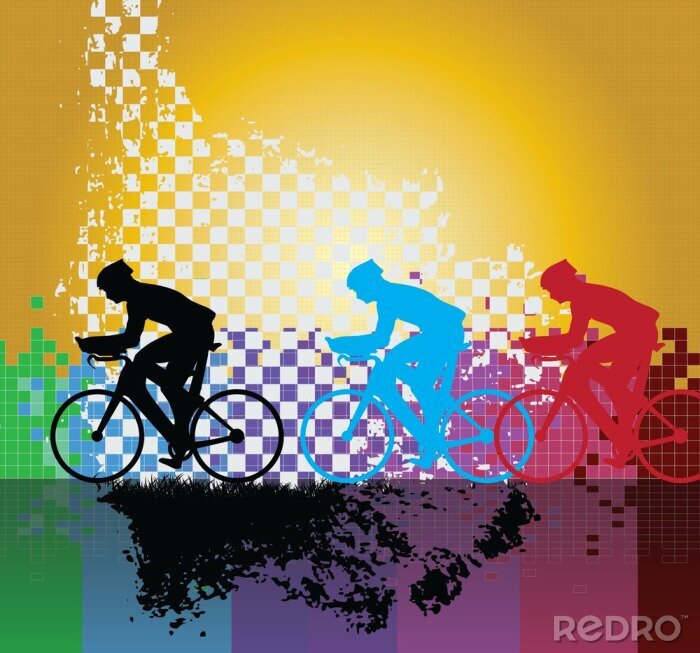 Poster  Motif abstrait coloré avec des vélos