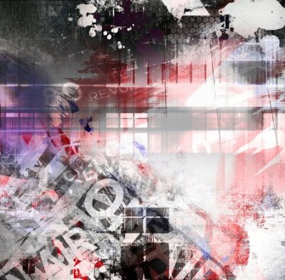 Poster  Motif abstrait en rouge et gris