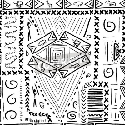 Poster  Motif africain en noir et blanc
