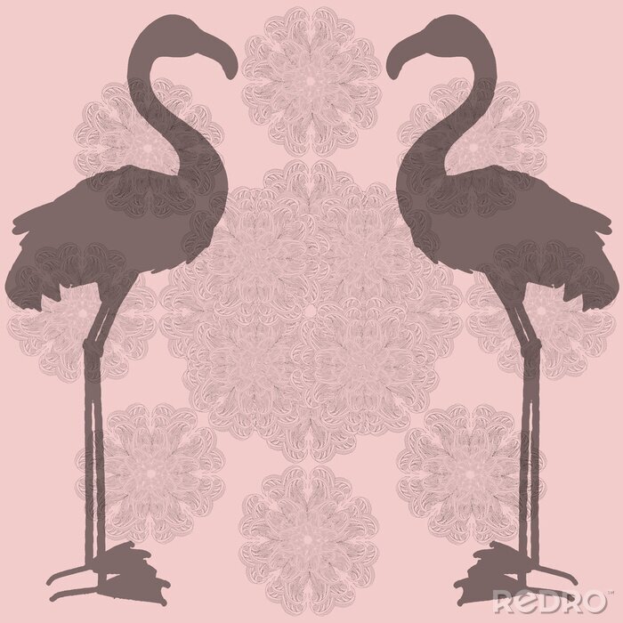 Poster  Motif avec deux flamants roses