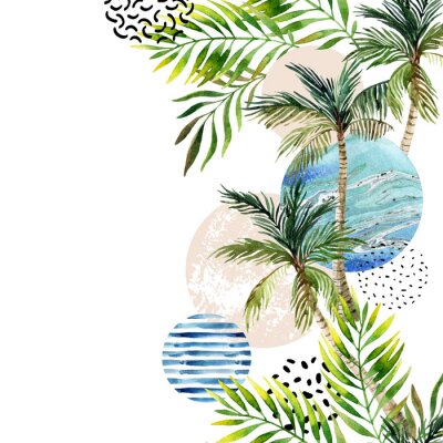 Motif avec palmiers, mer et points