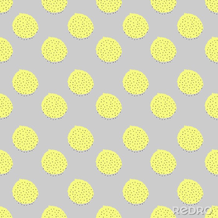 Poster  Motif beige avec des cercles jaunes et des points noirs