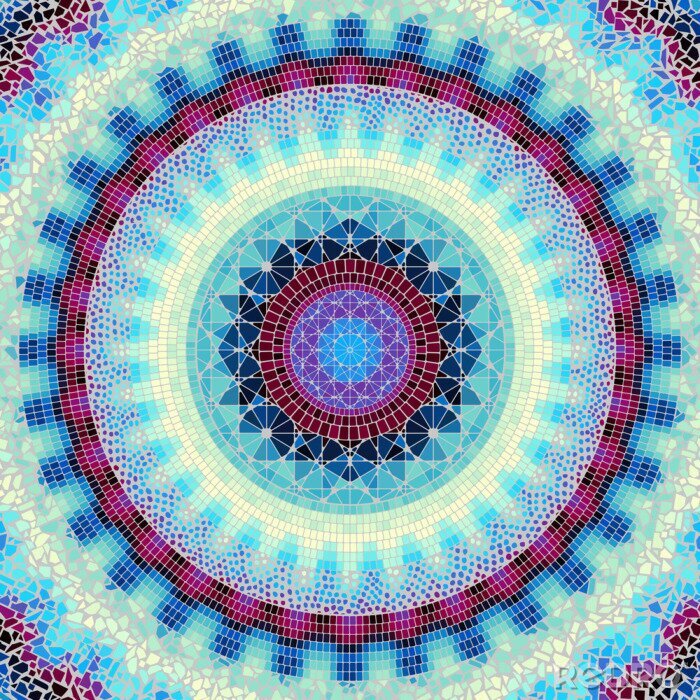 Poster  Motif de fond sans couture. Modèle d'art rond en mosaïque de différentes textures de carreaux.