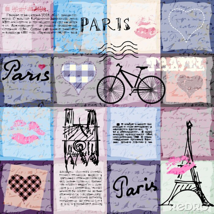 Poster  Motif de fond transparent. Rétro collage de scrapbook Paris.